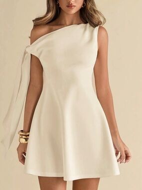 One-Shoulder Cream A-Line Dress
